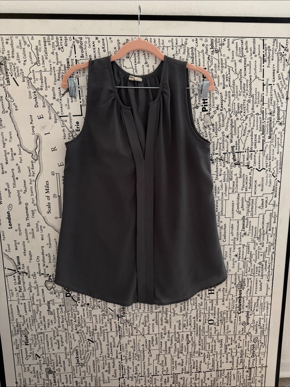 Japna Charcoal Gray Pleated V-Neck Sleeveless Camisole